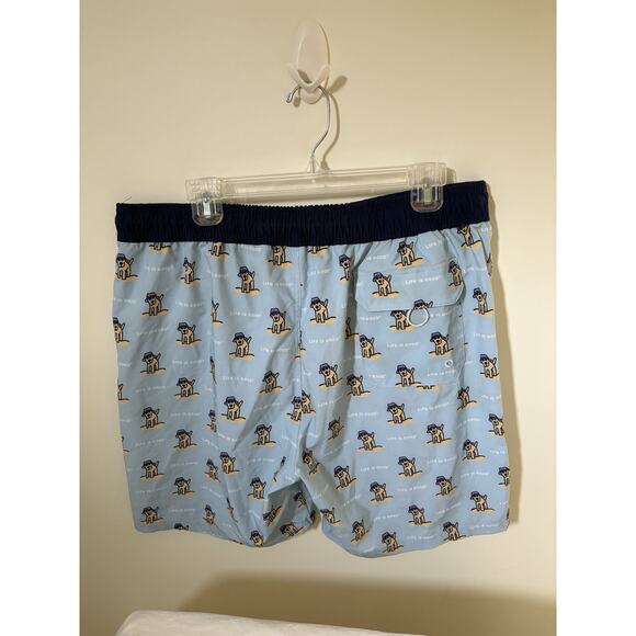 Life Is Good Mens L Board Shorts All Over Dog Pattern Back Pocket Light Blue - Picture 4 of 8
